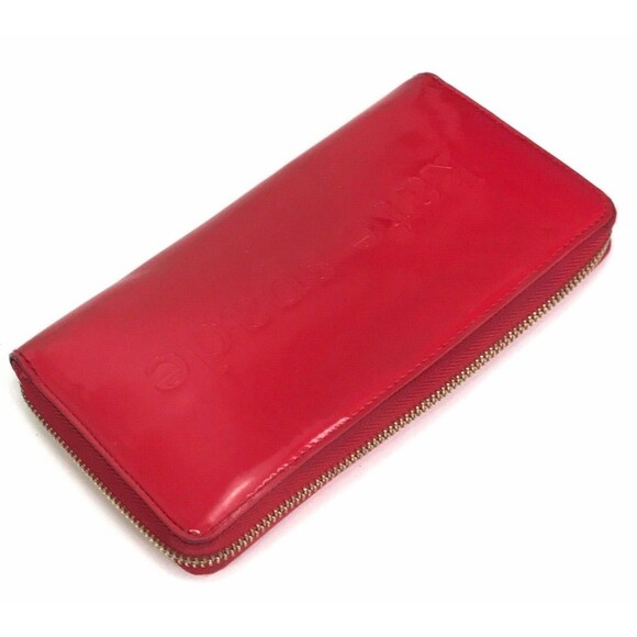 Kate Spade Red Patent Leather Embossed Zip Around Clutch Credit Card Wallet - Picture 1 of 11